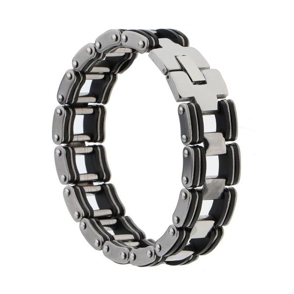 

link, chain men's bike shaped stainless steel bracelet biker cuff link - black