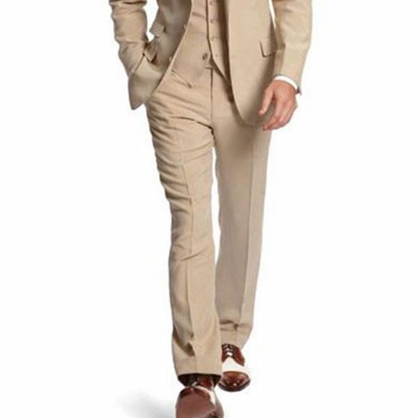 Tasarımcılar Bej Üç Parça İş Partisi En İyi Erkekler Takım Emitli Yaku İki Düğme Özel Yapımı Düğün Damat Smokin Ceket Pantolon
