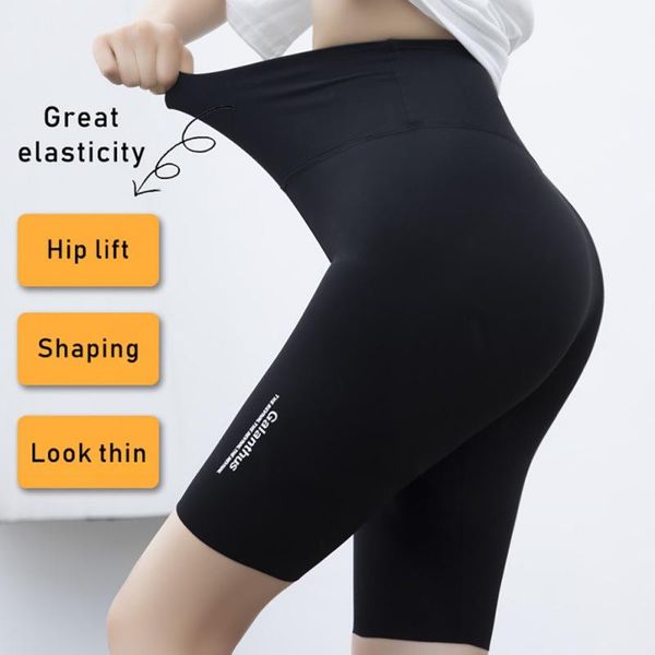

gym clothing summer sharkskin biker shorts women's stretch high waist knee short outside bodybuilding tide sports, White;black