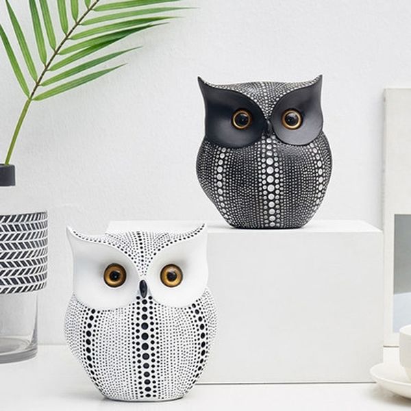 Estilo Nórdico Minimalista Artesanato Branco Corujas Animais Estatuetas Animais Miniaturas Decoração de Casa Sala de estar Ornaments Y200106