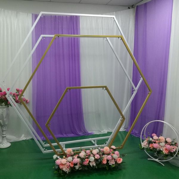 

party decoration thick wedding arch wrought iron geometric hexagonal shelf background props artificial flower