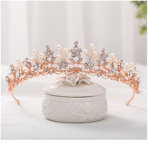 

trendy rose gold silver color crystal princess crown wedding tiara bridal diadem party jewelry wedding hair accessories qylccd