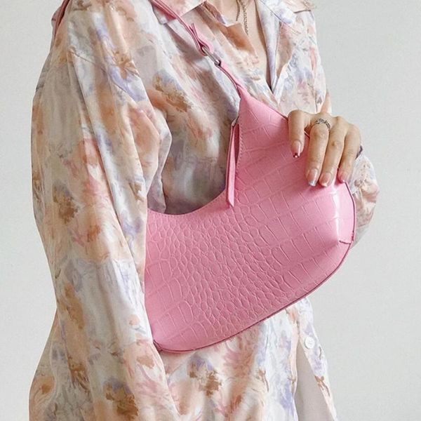 

evening bags crocodile pattern tote bag half moon underarm 2021 pu leather women's designer handbag shoulder purses