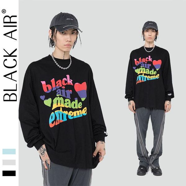 

men's t-shirts blackair funny letter couple clothes harajuku oversized t shirt womens graphic shirts men clothing long sleeve tees 228, White;black