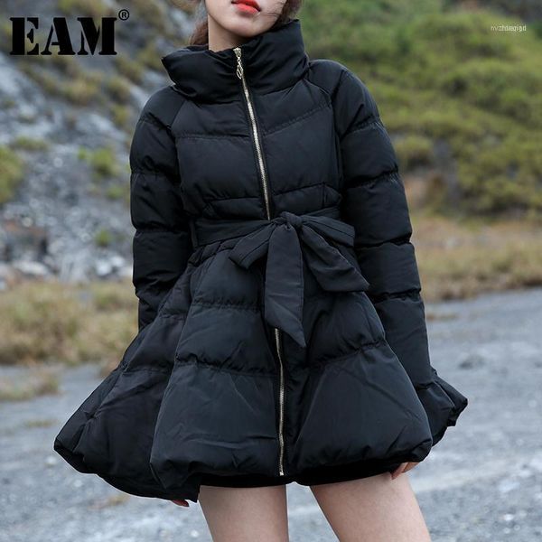 

women's down & parkas women's [] black bandage bow cotton-padded coat long sleeve loose fit women fashion tide autumn winter 2022