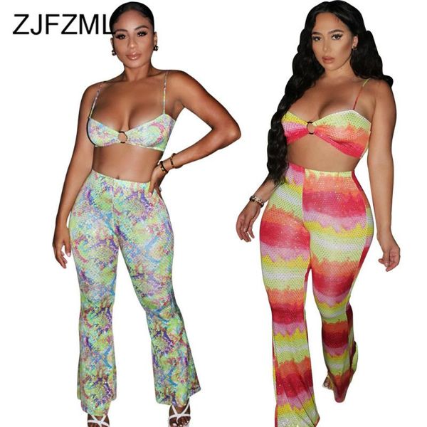 

women's tracksuits snake skin tie dye 2 piece set summer clothes for women spaghetti strap backless crop bell bottom pant casual outfit, Gray