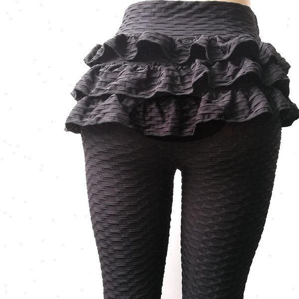 

2021 new push up leggings fitness clothing women workout leggings elastic sporting high waist ruffle athleisure pants, Black
