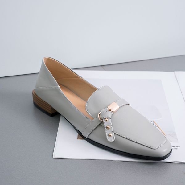 

womens genuine leather slipon flats mules leisure soft comfortable loafers metal buckle square toe casual shoesdress shoes