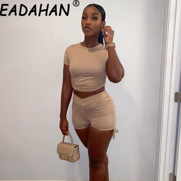 

women's tracksuits eadahan 2021 summer season fashion ladies drawstring cycling pants short sleeve back tie halter set, Gray