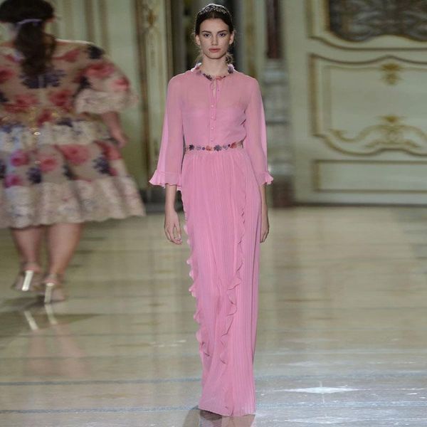 

casual dresses long dress pleated runway summer women's fashion work party elegant chic girls pink chiffon, Black;gray