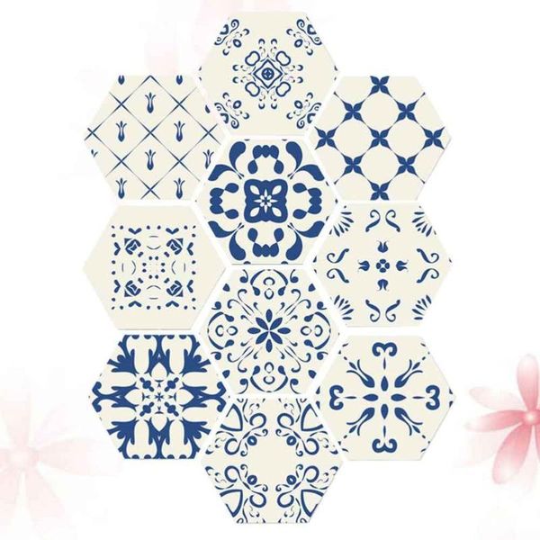 

wall stickers 10pcs waterproof sticker decals tile floor blue and white porcelain style for home (white, blue)