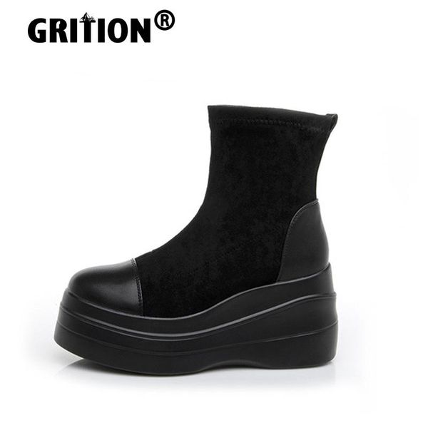 

boots grition women winter fashion platform leather shoes casual high heels designer black chunky non slip punk 2021