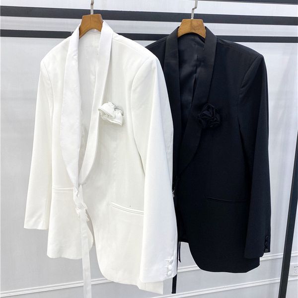 

2021 new feminino branco ou preto lado split blazer lao-up tridimensional rosa design incio do outono novo terno casacos k6nb, White;black