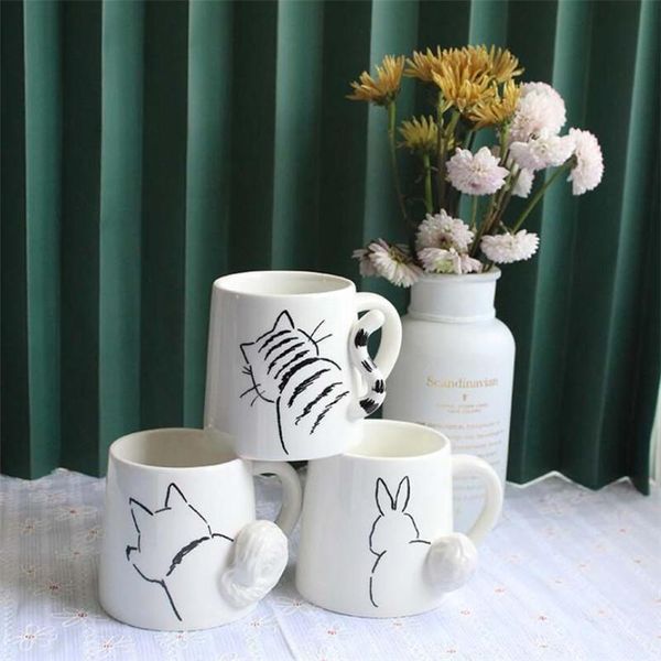 

mugs cartoon 3d relief ceramic juice cute animal coffee mug tea water cups milk drinkware couple cup
