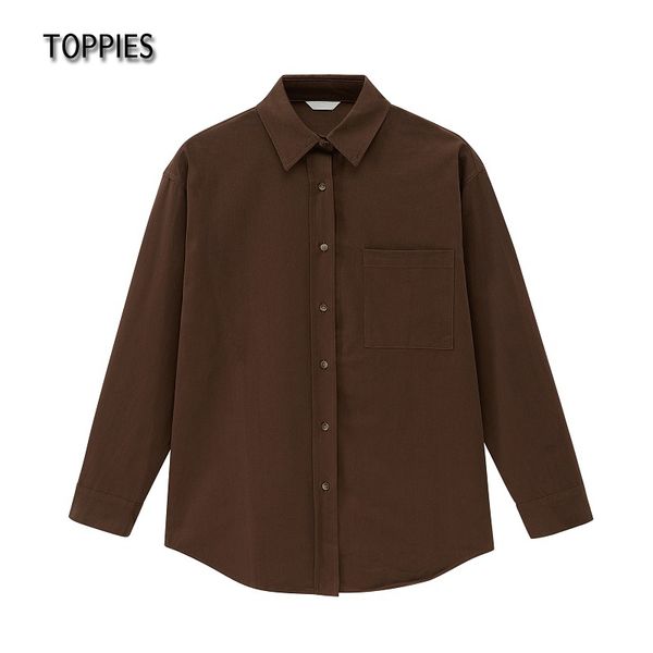 

2021 new women spring autumn plain long sleeve pocket buttons cotton shirts office lady thick blouse women's y1vw, Tan;black