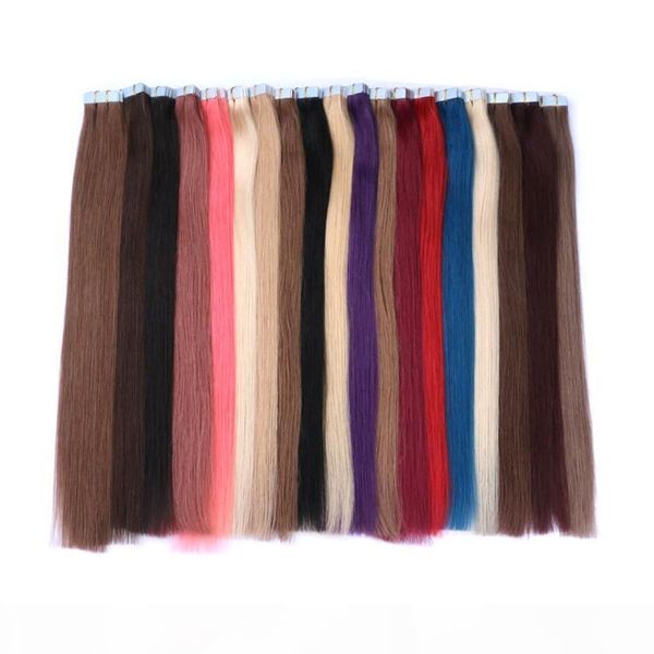 

tape in human hair extensions - 16 18 20 22 24 26 inch 40pcs full head 2.5g pcs silky straight skin weft human remy hair, Black