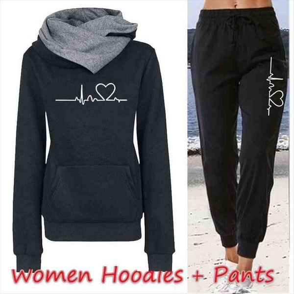

hoodies tracksuit sets print womens pants sweatshirt and sweatpants 2pcs suit casual jogging sportwear winter clothing, White