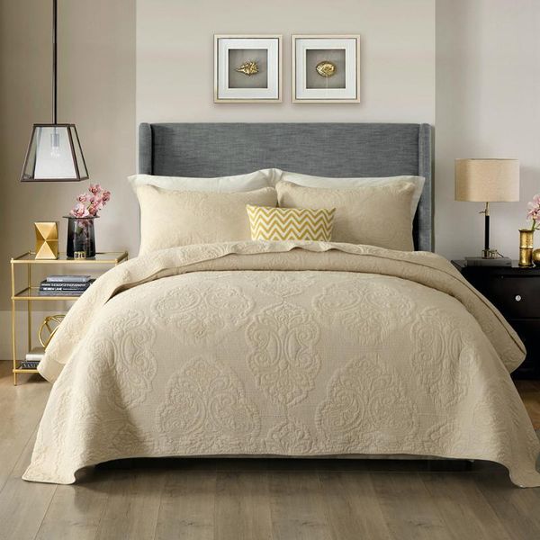 

beige quilt set 3pcs bedspreads for double bed cotton quilts quilted embroidered bed cover size sheets coverlets king