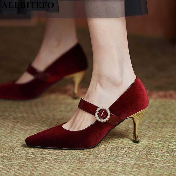 

allbitefo gold heel flock high heel shoes thin heels wedding women shoes autumn women high heel shoes alons hauts femme 210611, Black