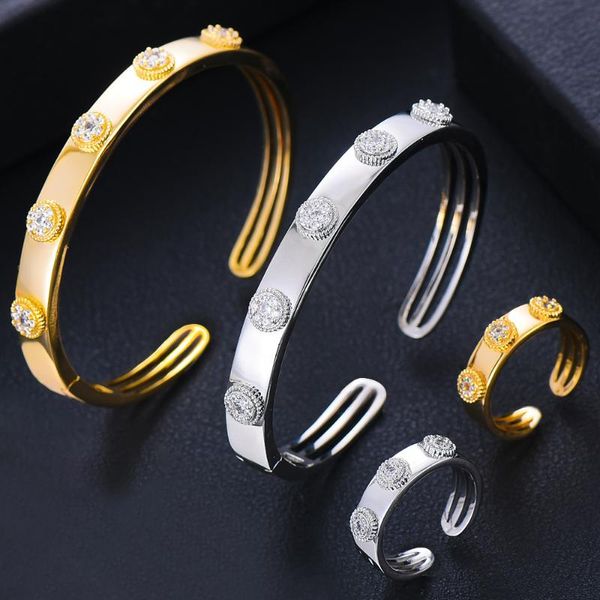 

earrings & necklace godki luxury icedout mirror bangle ring set dubai bridal jewelry sets for women wedding party zircon brincos para as mul, Silver