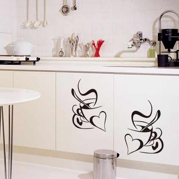 Наклейки на стены 2021 Двойная любовь кофейная чашка наклейки на наклейки на кухню кухня съемный Diy домашний декор художественная роспись роспись