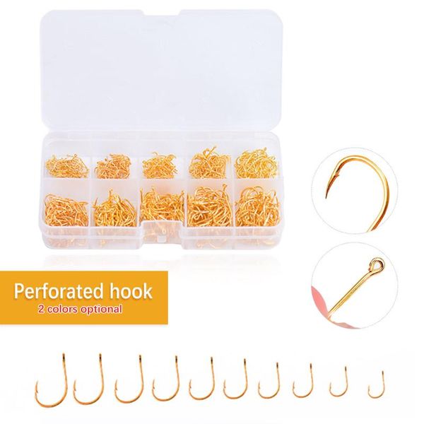 

600pcs/box #3-#12 10 size carbon steel fish hooks barb fish hooks with hole fishing gear accessories carbon steel fishhooks