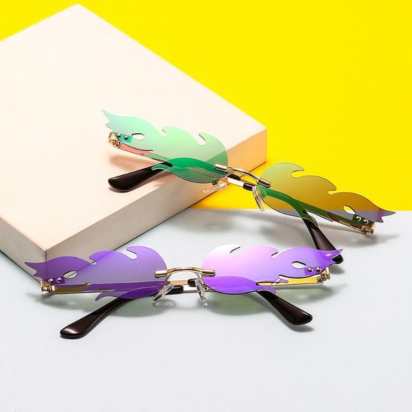 

sunglasses women's fashion personality frameless coated flame men's, Blue