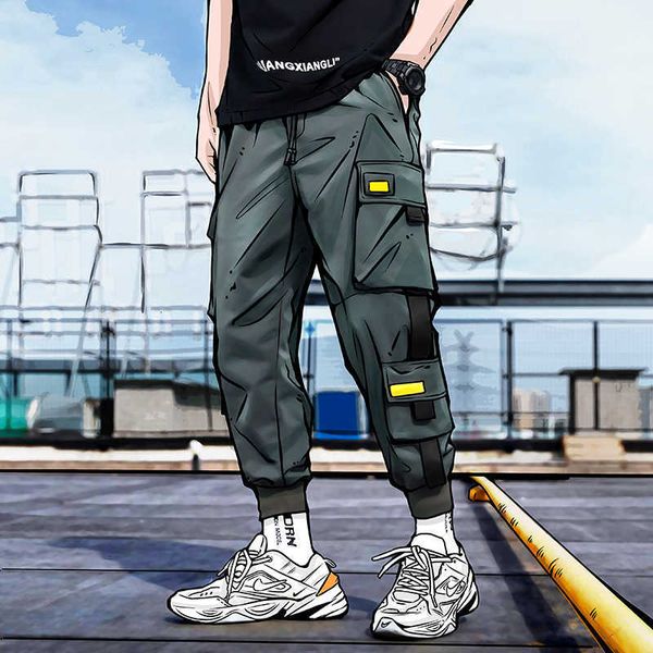 

men's pants harajuku vintage cargo men comfortable drawstring joggers trousers black many pockets ankle male casual boys m0uz t9as