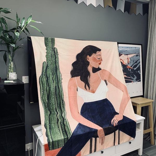 

tapestries cactus girl wall tapestry hanging cloth for home decoration living room bedroom curtain bohemian