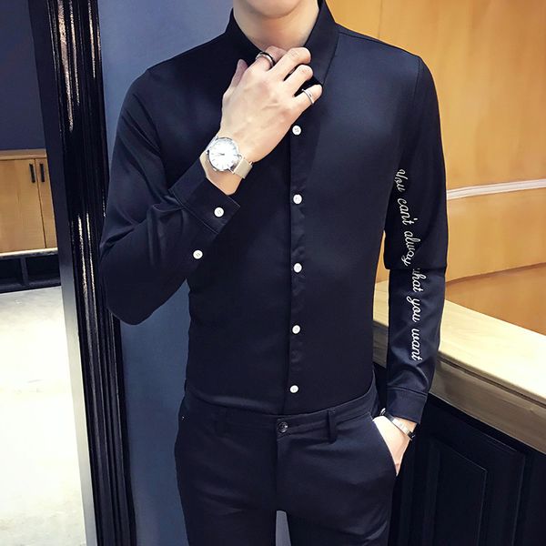 

Preto/branco Simples New Carta Bordado Manga Longa Camisas Para Roupas Masculinas Magro Ajuste Vestido Blusa Venda OYYX, Black;brown