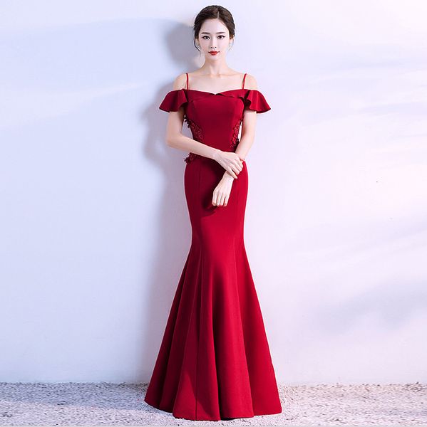 

women's off shoulder formal party dress evening gown wine red bridal wedding backless floor-length trumpet dresses xh8a, Black;gray
