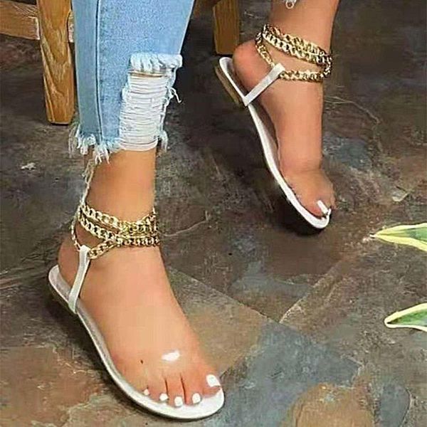

2021 shoes women sandals fashion woman beach shoes ladies flat heels women bling bling chain retro roman outdoor sandals female, Black