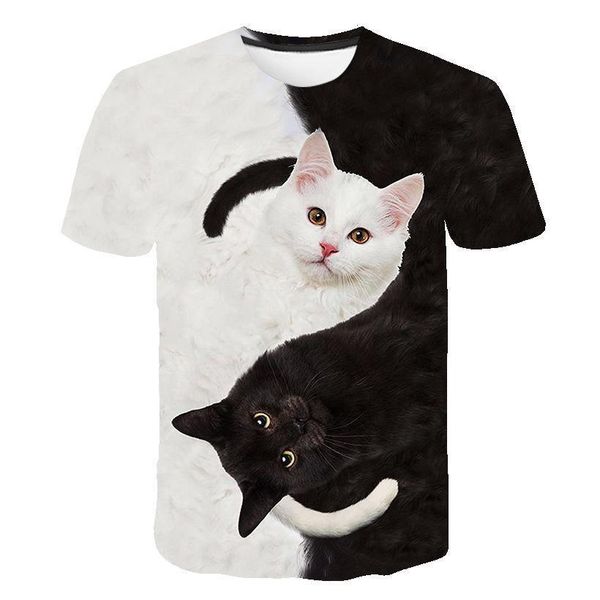 

2020 fashion 3d printing fun black and white cat print t-shirt, funny t-shirt, men and women summer casual t-shirt