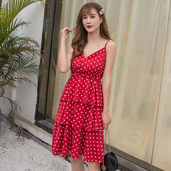 

popular new dress summer 2019 poldian korean women's floral chiffon suspender cake skirt hot, White;black