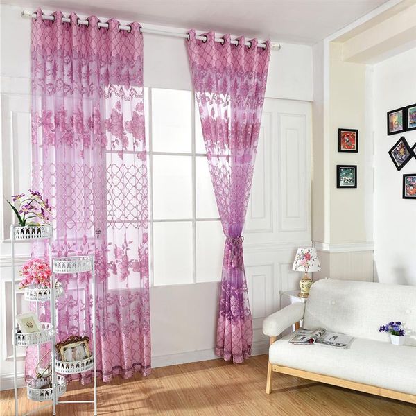 

curtain & drapes semi-blackout window curtains jacquard flower check pattern grommet semi sheer for bedroom decoration