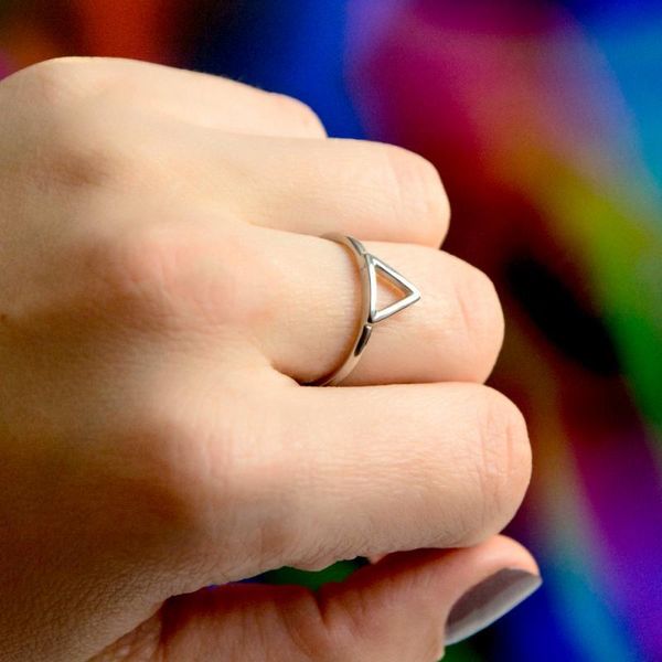 

cluster rings visunion 316l stainless steel ring minimalist hollow triangle geometric gold silver color women finger bagues pour femme, Golden;silver