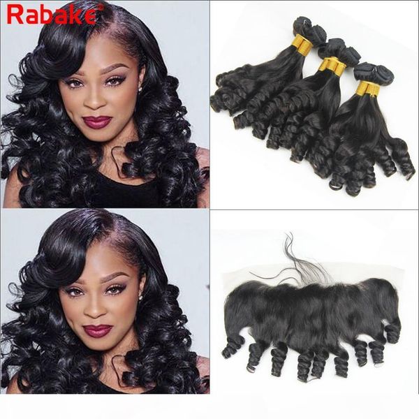 

malaysian hair bundles with frontal aunty funmi curl 100% unprocessed virgin human hair bundle deals 13x4 bleached knots frontal closures, Black;brown