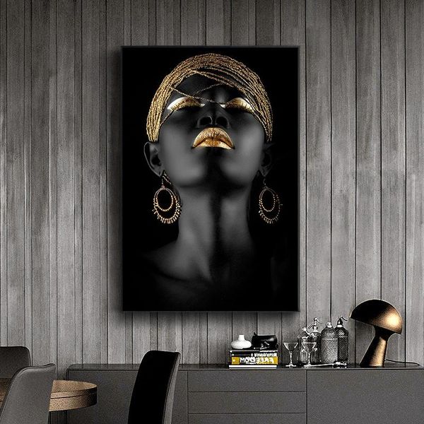 

paintings african woman poster black gold modern canvas painting nordic posters and prints wall art pictures for living room home decor