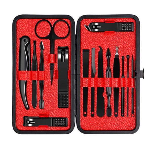 

nail art kits shopify dropship 16pcs/set professional manicure stainless steel clippers scissors suit tool tweezer tools family foot