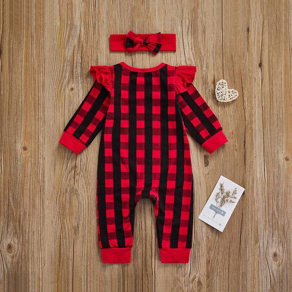 

jumpsuits baby girls children's christmas jumpsuit with headband long sleeve red plaid hairband for toddlers gift, Blue