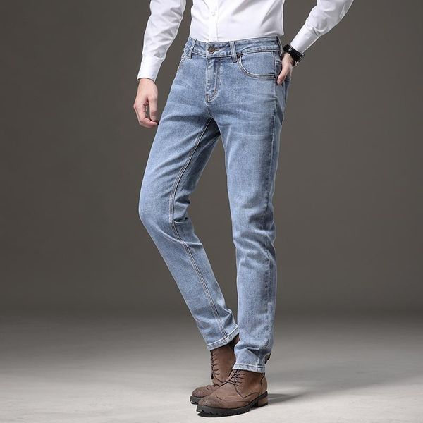 

men's jeans 2021 autumn light-colored slim-fit stretch business fashion skinny denim pants male brand trousers 4 colors, Blue