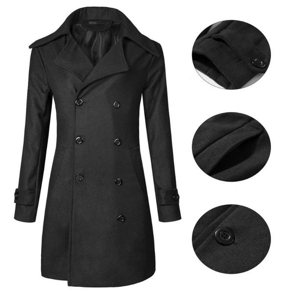

men's trench coats casual slim autumn winter windproof pockets jacket, Tan;black