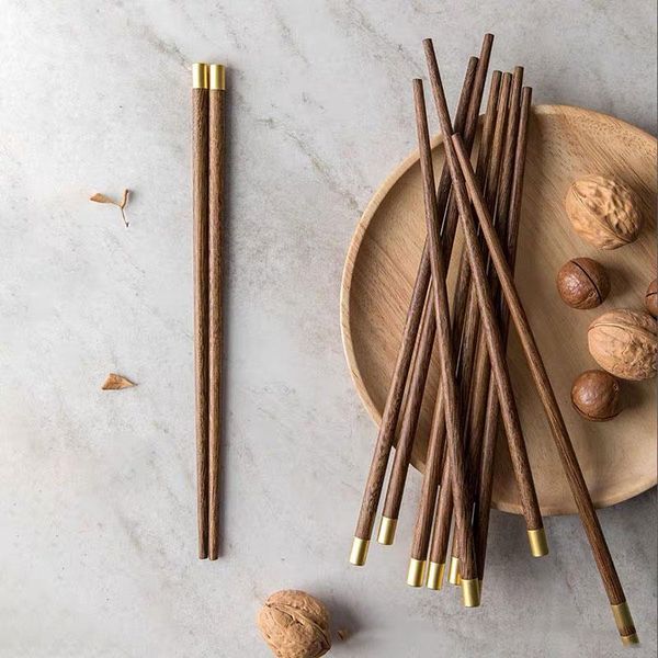 

chopsticks 5 pairs chinese style blessing round wooden no wax lacquer home pot public kitchen meal supplies