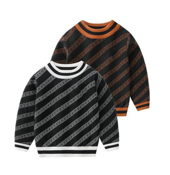 Testa di buona qualità Ritratto stampato Neonati maschi Maglioni Autunno Inverno Bambini Pullover di marca Bambini Maglione lavorato a maglia Bambino Pullover a righe Felpa da ragazzo