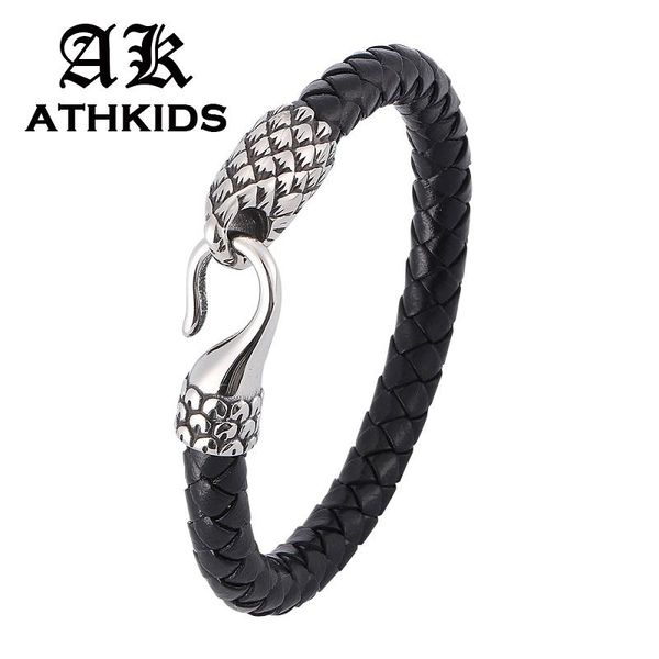 

charm bracelets fashion braided leather bracelet men punk jewelry stainless steel toggle clasps male black/brown bangles gifts pd0386, Golden;silver