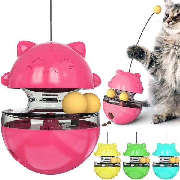 Engraçado Bola de Tumbler Bola Gato Brinquedos Auto Alimentadores Dry Food Dispenser para Pet Cats Auto-Jogando Tratamento Vazamento Toying Toying Toy Accessories 210929