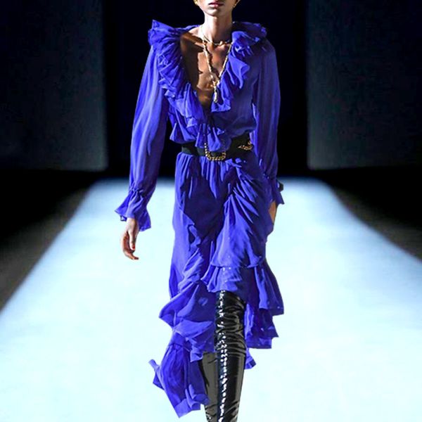 

1023 xl 2021 summer a line long sleeve v new blue brand same style dress womens clothes as, Black