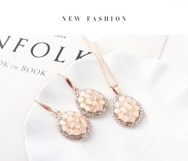 

earrings & necklace set with crystal resin oval geometric retro trendy accessories presents engagement jewelry for women, Silver