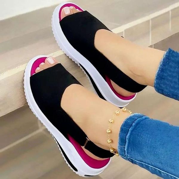 

sandals women's summer style fish mouth thick-soled casual shoes comfortable lightweight walking women, Black