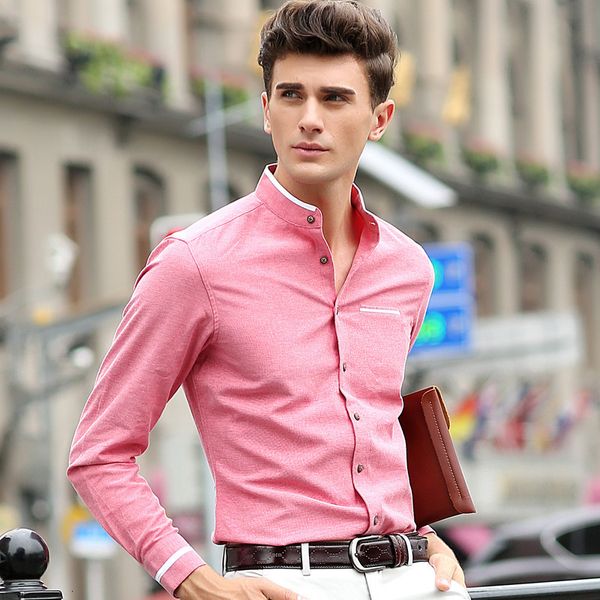 

2021 spring trend men's business light luxury stand collared shirts fashion youth simple urban long sleeve casual shirt og3c, White;black